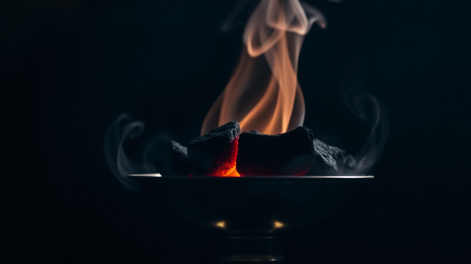 Coconut coals glowing